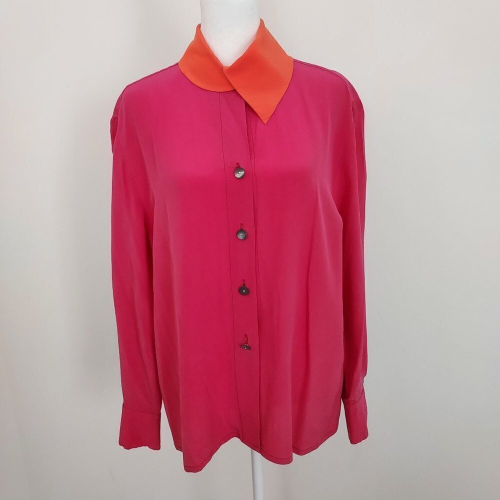 Laurel By Escada 100% Silk Long Sleeve Button Down Blouse